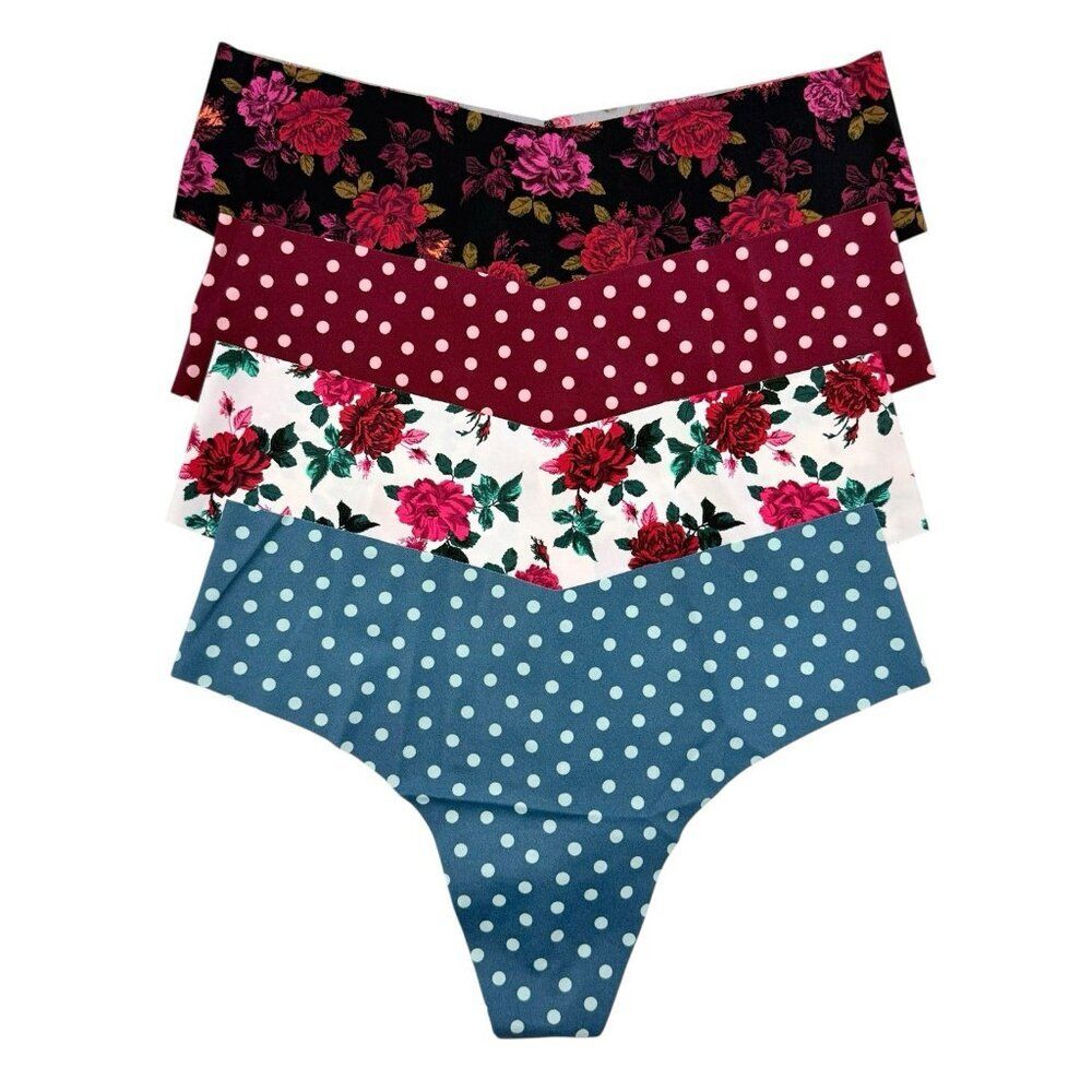 Victoria's Secret Thong Panties Womens Medium M No Show LOT OF 4 VS Panty